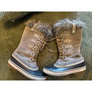 Sorel Joan Of Arctic Waterproof Faux Fur Boots Grey/Black NL2429-383  Sz 7 READ